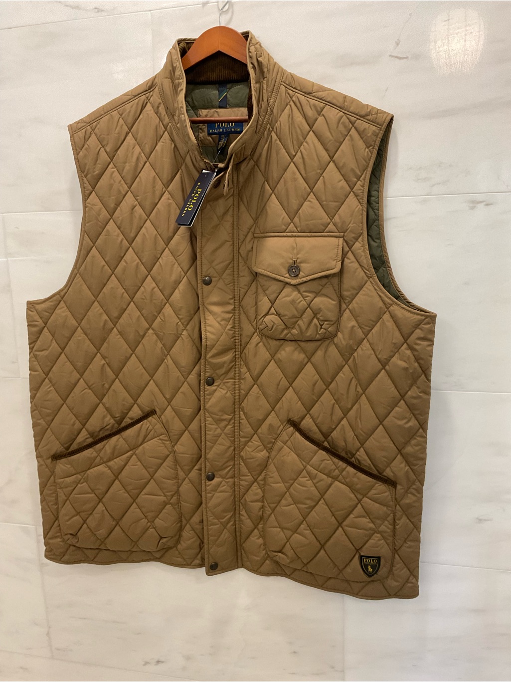 Polo Ralph Lauren Big & Tall Honey Brown Quilted Vest W/ Corduroy Collar 2lt S91